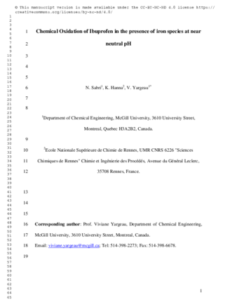 Chemical oxidation of ibuprofen in the presence of iron species at near neutral pH thumbnail