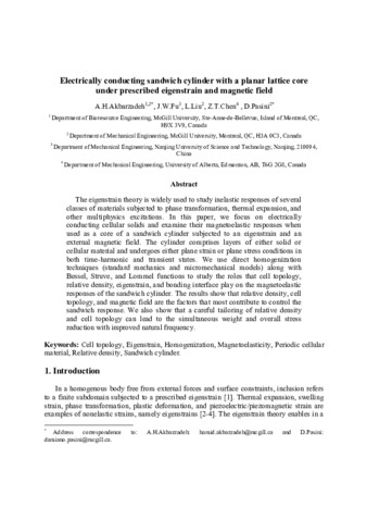 Electrically conducting sandwich cylinder with a planar lattice core under prescribed eigenstrain and magnetic field thumbnail