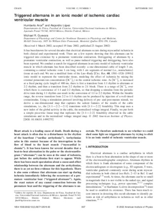 Triggered alternans in an ionic model of ischemic cardiac ventricular muscle thumbnail