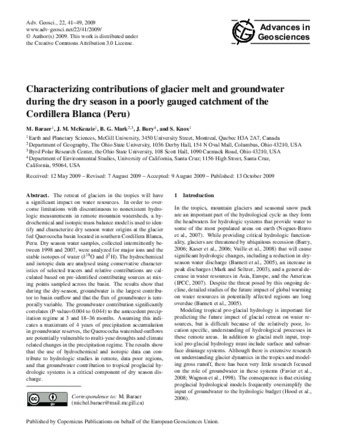 Characterizing contributions of glacier melt and groundwater during the dry season in a poorly gauged catchment of the Cordillera Blanca (Peru) thumbnail