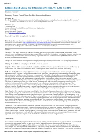 Relevancy Trumps Format When Teaching Information Literacy thumbnail