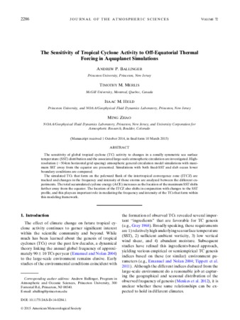 The sensitivity of tropical cyclone activity to off-equatorial thermal forcing thumbnail