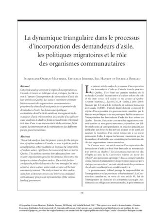 La dynamique triangulaire dans le processus d’incorporation des demandeurs d’asile, les politiques migratoires et le rôle des organismes communautaires thumbnail