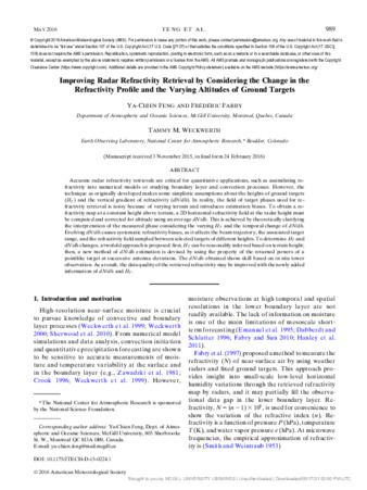 Improving Radar Refractivity Retrieval by Considering the Change in the Refractivity Profile and the Varying Altitudes of Ground Targets thumbnail