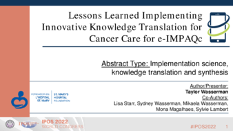 Lessons learned implementing innovative knowledge translation for cancer care for e-IMPAQc thumbnail