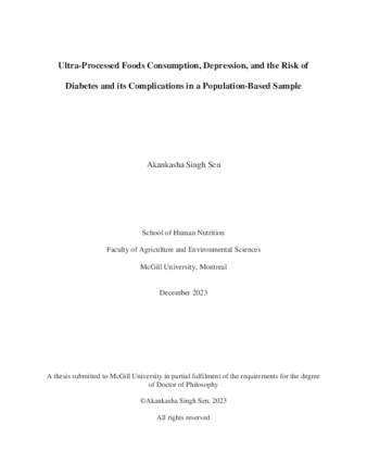 Ultra-Processed Foods Consumption, Depression, and the Risk of Diabetes and its Complications in a Population-Based Sample thumbnail