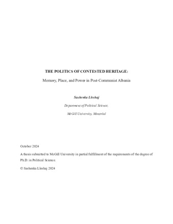 The Politics of Contested Heritage: Memory, Place, and Power in Post-Communist Albania thumbnail
