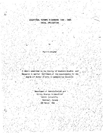 Educational reforms in Barbados, 1966-1986 : social implications thumbnail