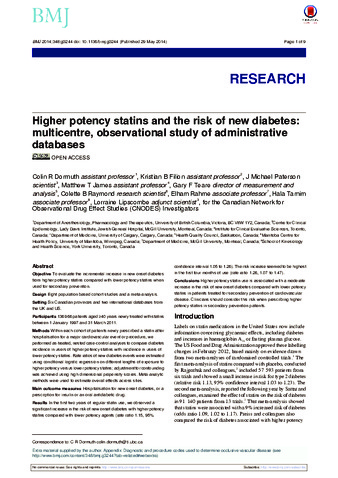 Higher potency statins and the risk of new diabetes: multicentre, observational study of administrative databases thumbnail