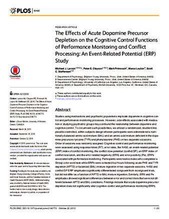 The Effects of Acute Dopamine Precursor Depletion on the Cognitive Control Functions of Performance Monitoring and Conflict Processing: An Event-Related Potential (ERP) Study thumbnail