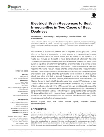 Electrical Brain Responses to Beat Irregularities in Two Cases of Beat Deafness thumbnail