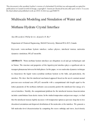 Multiscale Modeling and Simulation of Water and Methane Hydrate Crystal Interface thumbnail