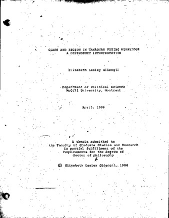 Class and region in Canadian voting behaviour : a dependency interpretation thumbnail