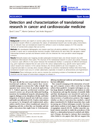 Detection and characterization of translational research in cancer and cardiovascular medicine thumbnail