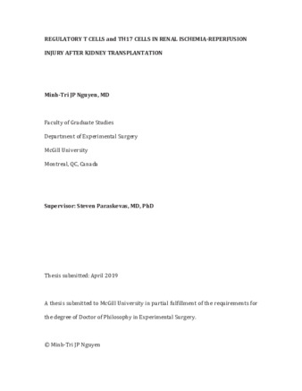 Regulatory T cells and Th17 cells in renal ischemia-reperfusion injury after kidney transplantation thumbnail