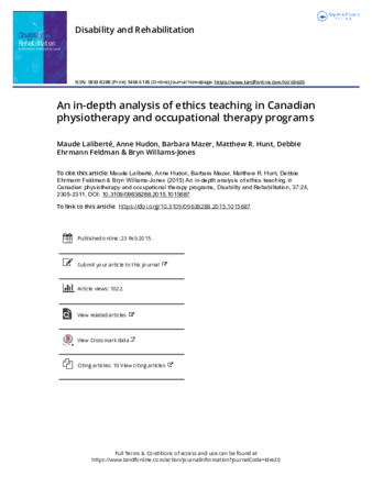 An in-depth analysis of ethics teaching in Canadian physiotherapy and occupational therapy programs thumbnail