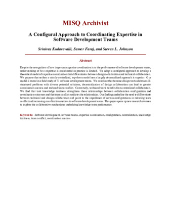 A configural approach to coordinating expertise in software development teams thumbnail