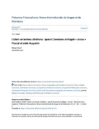 L'Islam en termes chr 'Islam en termes chrétiens : quand L étiens : quand L’aventure ambiguë « cr e ambiguë « croise » Pascal et saint Augustin  thumbnail