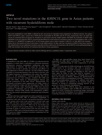 Two novel mutations in the KHDC3L gene in Asian patients with recurrent hydatidiform mole thumbnail