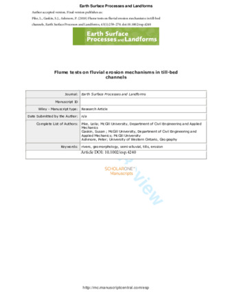 Flume tests on fluvial erosion mechanisms in till-bed channels thumbnail