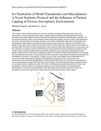 Ice Nucleation of Model Nanoplastics and Microplastics: A Novel Synthetic Protocol and the Influence of Particle Capping at Diverse Atmospheric Environments thumbnail