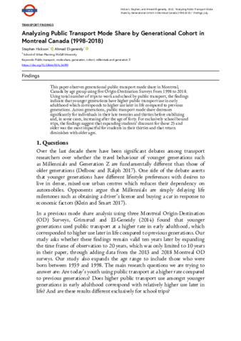 Analyzing Public Transport Mode Share by Generational Cohort in Montreal Canada (1998-2018) thumbnail
