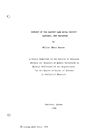 Geology of the Caribou base metal deposit, Bathurst, New Brunswick. thumbnail