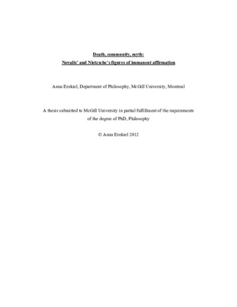 Death, community, myth: Novalis' and Nietzsche's figures of immanent affirmation thumbnail