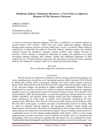 Mobilizing Students’ Interpretive Resources: A Novel Take on Subjective Response in The Literature Classroom thumbnail