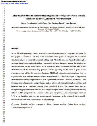 Defect layer method to capture effect of gaps and overlaps in variable stiffness laminates made by Automated Fiber Placement thumbnail