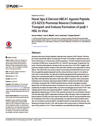 Novel Apo E-Derived ABCA1 Agonist Peptide (CS-6253) Promotes Reverse Cholesterol Transport and Induces Formation of preβ-1 HDL In Vitro thumbnail