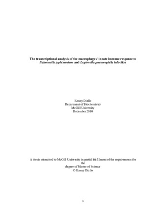 The transcriptional analysis of the macrophages' innate immune responses to «Salmonella typhiumurium and Legionella pneumophila» infection thumbnail