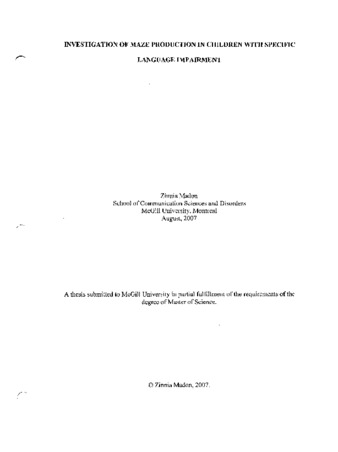 Investigation of maze production in children with specific language impairment thumbnail