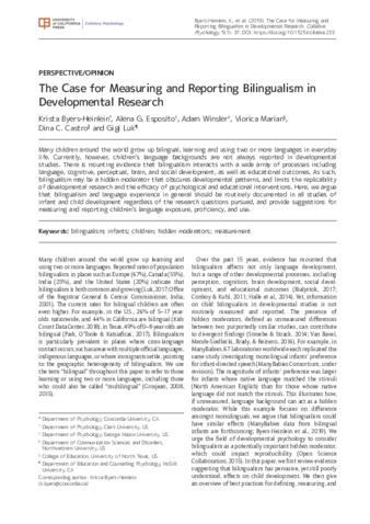 The Case for measuring and reporting bilingualism in developmental research. thumbnail