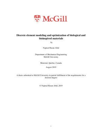 Discrete element modeling and optimization of biological and bioinspired materials thumbnail