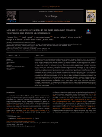 Long-range temporal correlations in the brain distinguish conscious wakefulness from induced unconsciousness thumbnail