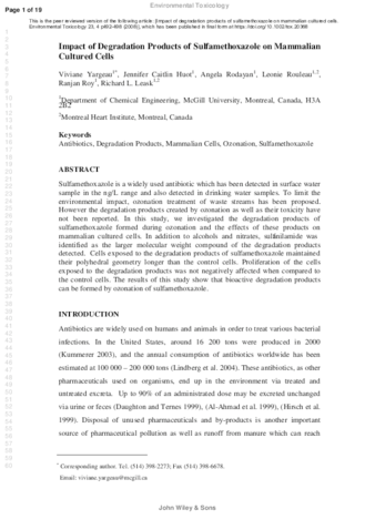 Impact of degradation products of sulfamethoxazole on mammalian cultured cells thumbnail