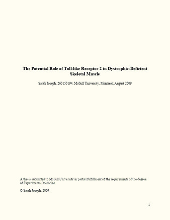 The potential role of toll-like receptor 2 in dystrophic- deficient skeletal muscle thumbnail