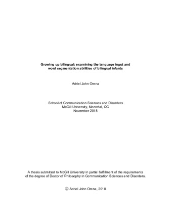 Growing up bilingual:examining the language input and word segmentation abilities of bilingual infants thumbnail