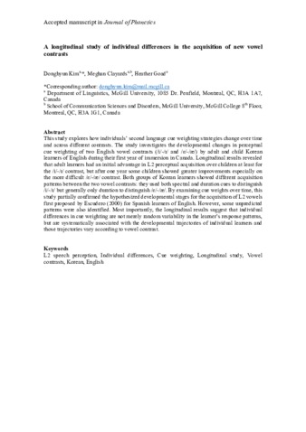 A longitudinal study of individual differences in the acquisition of new vowel contrasts thumbnail