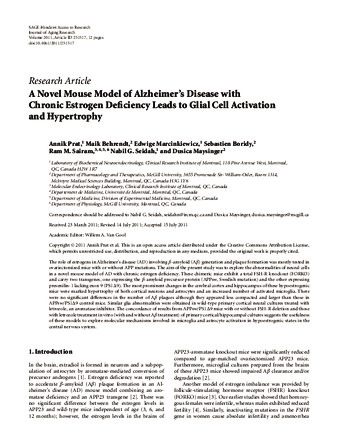 A Novel Mouse Model of Alzheimer's Disease with Chronic Estrogen Deficiency Leads to Glial Cell Activation and Hypertrophy thumbnail