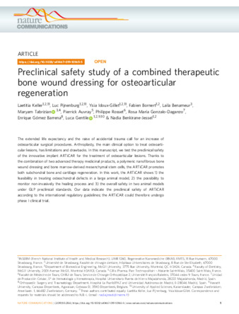 Preclinical safety study of a combined therapeutic bone wound dressing for osteoarticular regeneration thumbnail