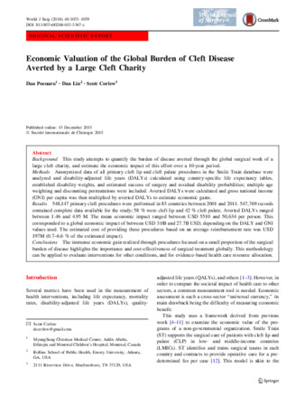 Economic Valuation of the Global Burden of Cleft Disease Averted by a Large Cleft Charity thumbnail