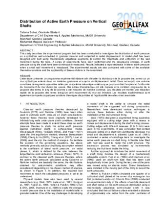 Distribution of Active Earth Pressure on Vertical Shafts  thumbnail