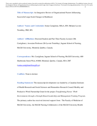An Integrative Review of Organizational Factors Influencing Successful Large-Scale Changes in Healthcare thumbnail