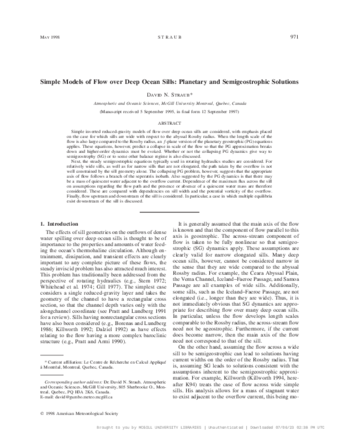 Simple Models of Flow over Deep Ocean Sills: Planetary and Semigeostrophic Solutions thumbnail