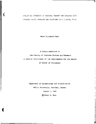 Evaluating intensity of physical therapy for children with cerebral palsy : problems and solutions in a clinical trial thumbnail