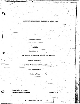 L'activité dramatique à Montréal de 1890 à 1900 thumbnail