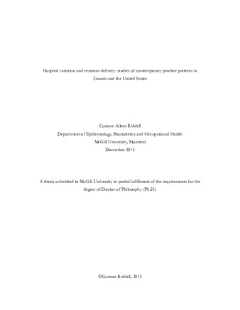 Hospital variation and cesarean delivery: Studies of contemporary practice patterns in Canada and the United States thumbnail