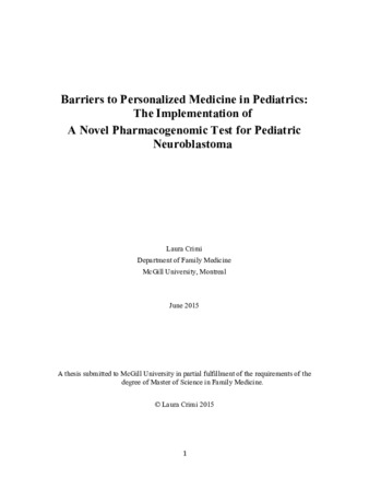 Barriers to personalized medicine in pediatrics: The implementation of a novel pharmacogenomic test for pediatric neuroblastoma thumbnail